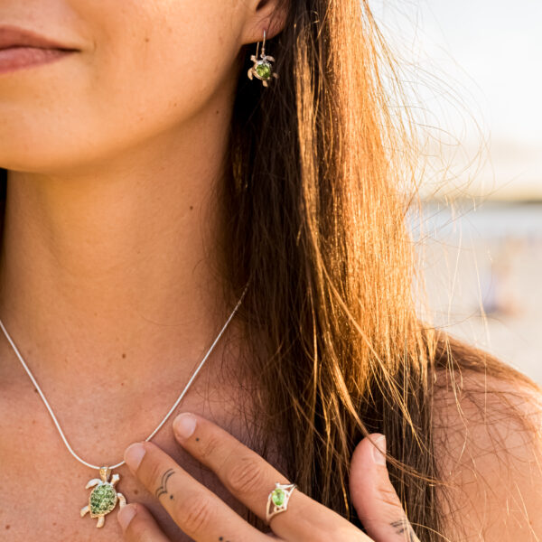 Sea Turtle Multi-Sapphire Necklace in Sterling Silver by World Treasure Designs