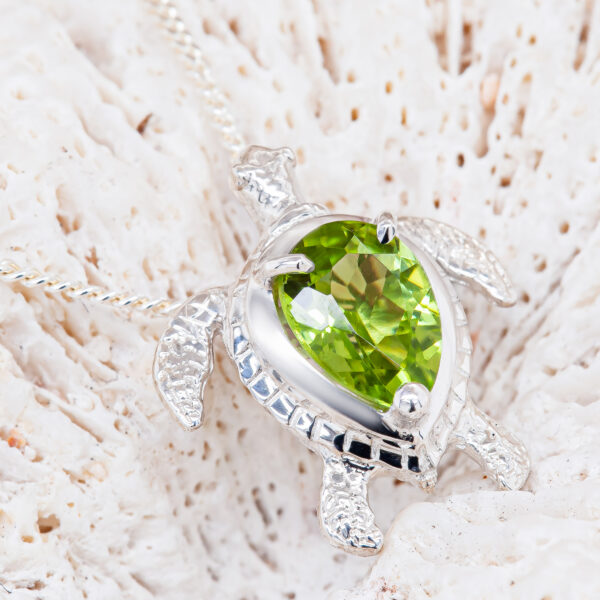 Green Sea Turtle Silver Necklace with Peridot by World Treasure Designs