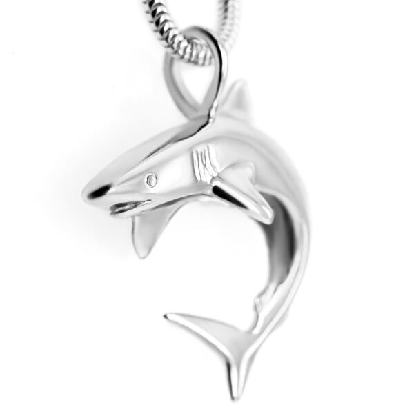 Reef Shark Necklace Front View in Sterling Silver by World Treasure Designs