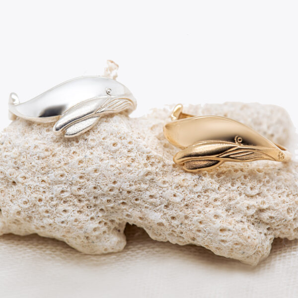 Humpback Whale Calf Ring in Sterling Silver and Yellow Gold by World Treasure Designs