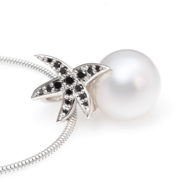 Sea Star Pearl Necklace in Silver with Black Diamonds by World Treasure Designs