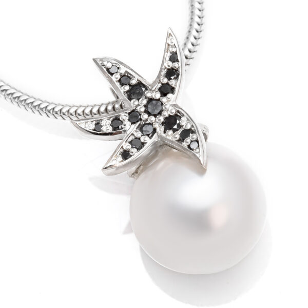 South Sea Pearl Sea Star Pendant in Sterling Silver with Black Diamonds by World Treasure Designs