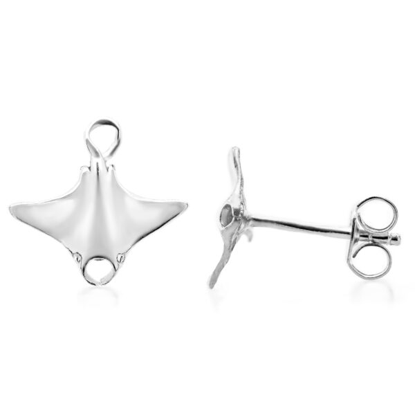 Manta Ray Stud Earrings Side View in Sterling Silver by World Treasure Designs