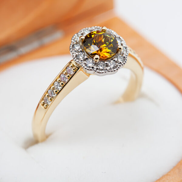 Orange-Yellow Australian Sunrise Parti Sapphire Ring in Yellow Gold by World Treasure Designs
