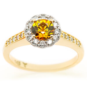 Sunrise Orange Yellow Australian Parti Sapphire Ring in Yellow Gold by World Treasure Designs