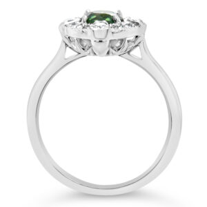 Australian Green Parti Sapphire and Diamond Halo Ring in White Gold by World Treasure Designs