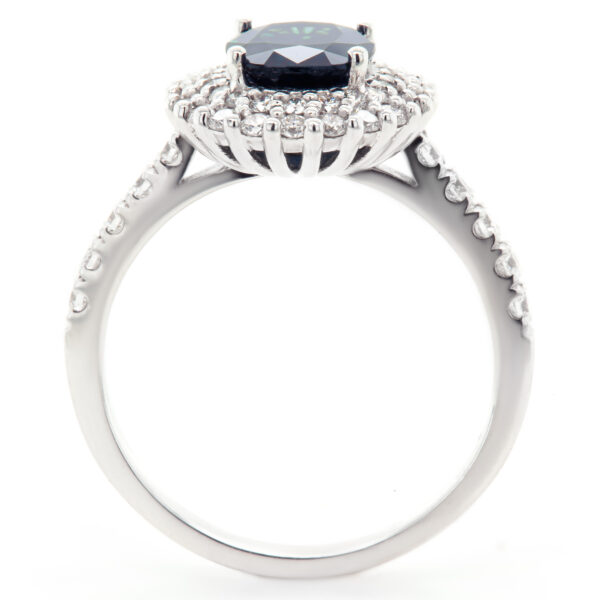 Blue Australian Sapphire Vintage Ring Diamond Halo in White Gold by World Treasure Designs