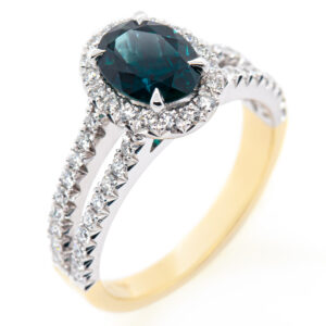 Blue Sapphire Ring Australian Sapphire French Pave Diamonds in White & Yellow Gold by World Treasure Designs