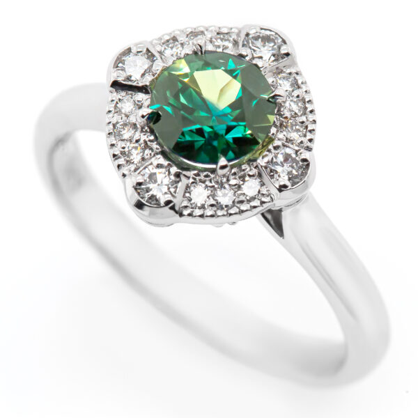 Green-Blue Parti Sapphire Vintage-Style Ring in White Gold by World Treasure Designs