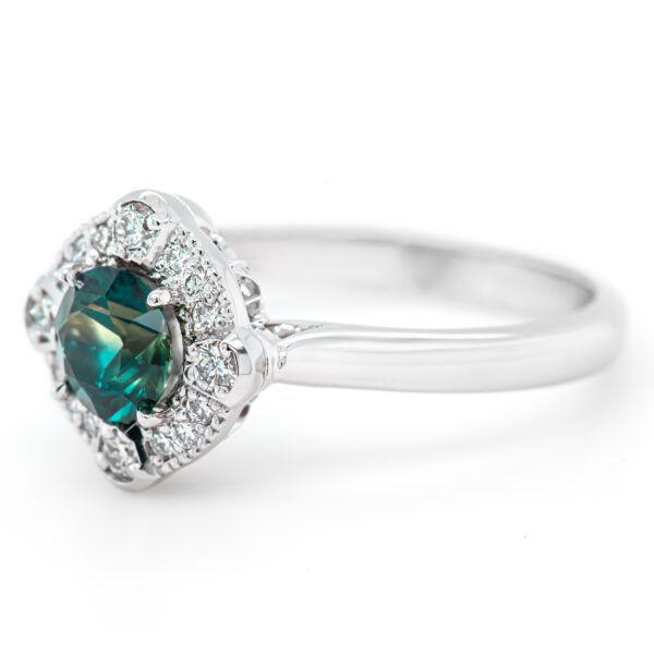 Green Parti Sapphire Ring in White Gold by World Treasure Designs