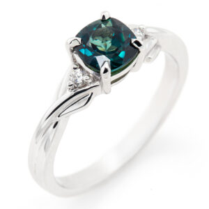 Australian Sapphire Teal Blue Sapphire Ring with Diamonds in White Gold by World Treasure Designs