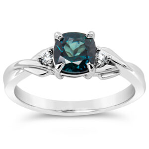 Blue Green Australian Sapphire Ring Cushion Cut with Diamonds in White Gold by World Treasure Designs
