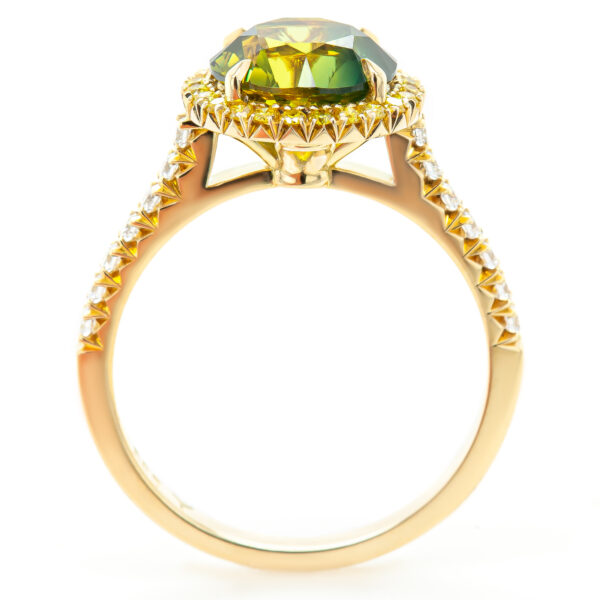 Australian Yellow-Green Parti Sapphire Ring Yellow Diamonds in Yellow Gold by World Treasure Designs