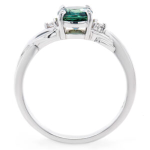 Blue Green Australian Sapphire Ring Diamonds in White Gold by World Treasure Designs