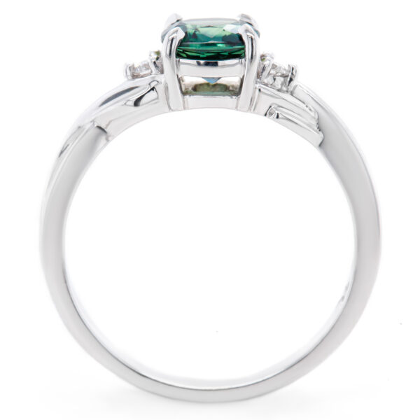 Blue Green Australian Sapphire Ring Diamonds in White Gold by World Treasure Designs