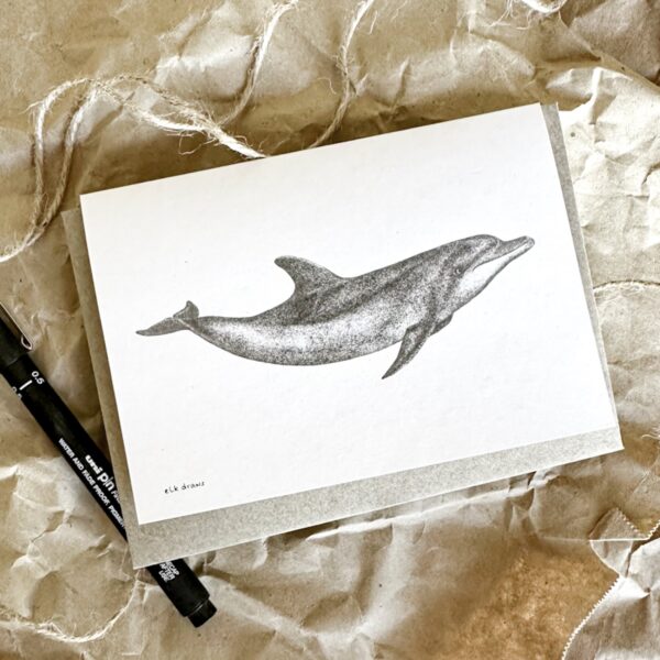 Dolphin hand drawn on recycled paper by ELK Draws