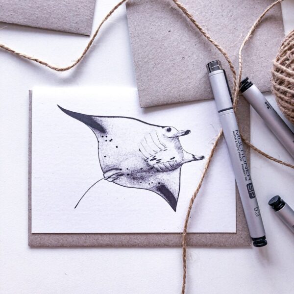 Manta Ray hand drawn on recycled paper by ELK Draws
