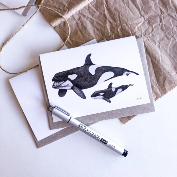 Orca Whale hand drawn on recycled paper by ELK Draws