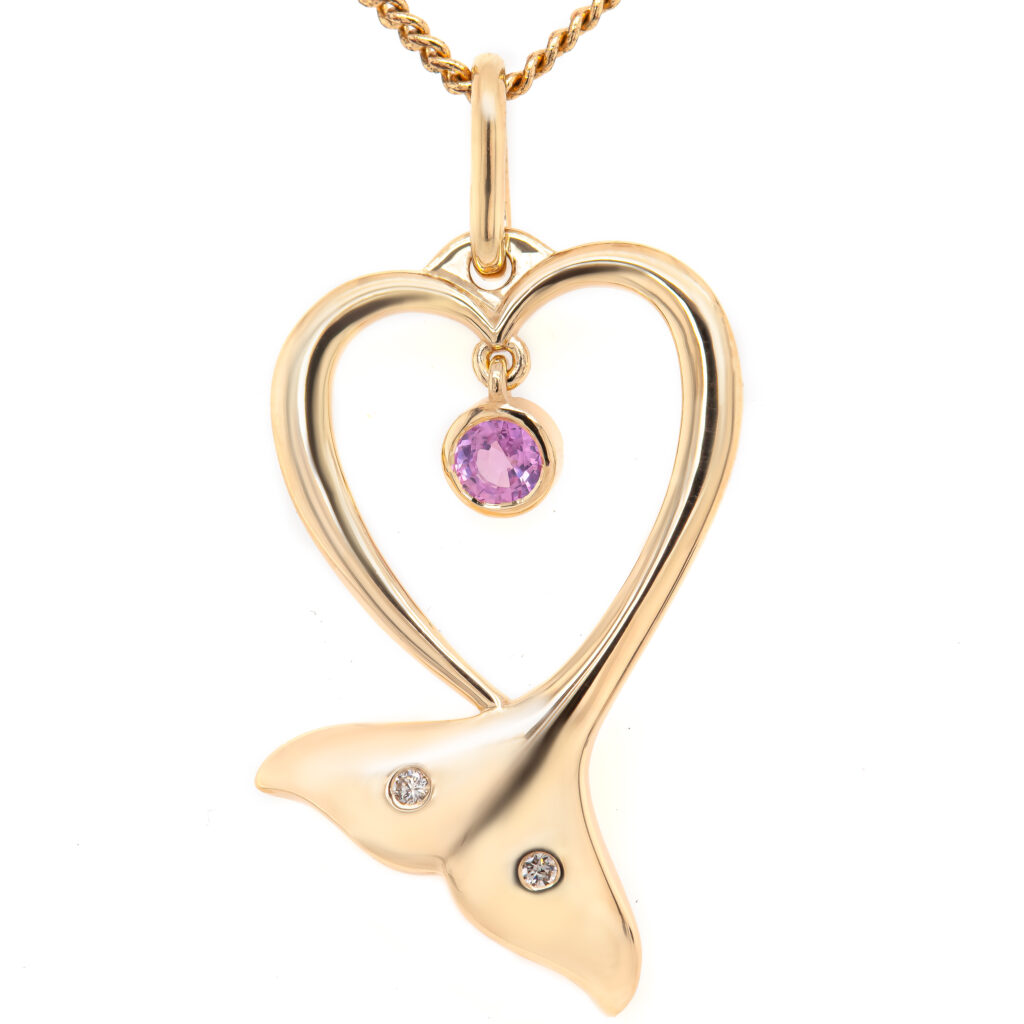 Heart Shaped Whale Tail Necklace in Yellow Gold by World Treasure Designs