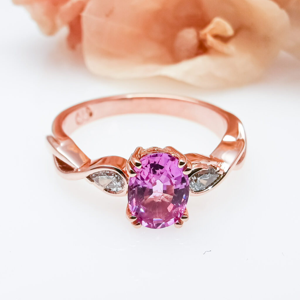 Pink Sapphire Engagement Ring Rose Gold by World Treasure Designs