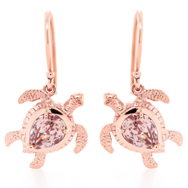 Rose Gold Sea Turtle Earrings with Zircons by World Treasure Designs