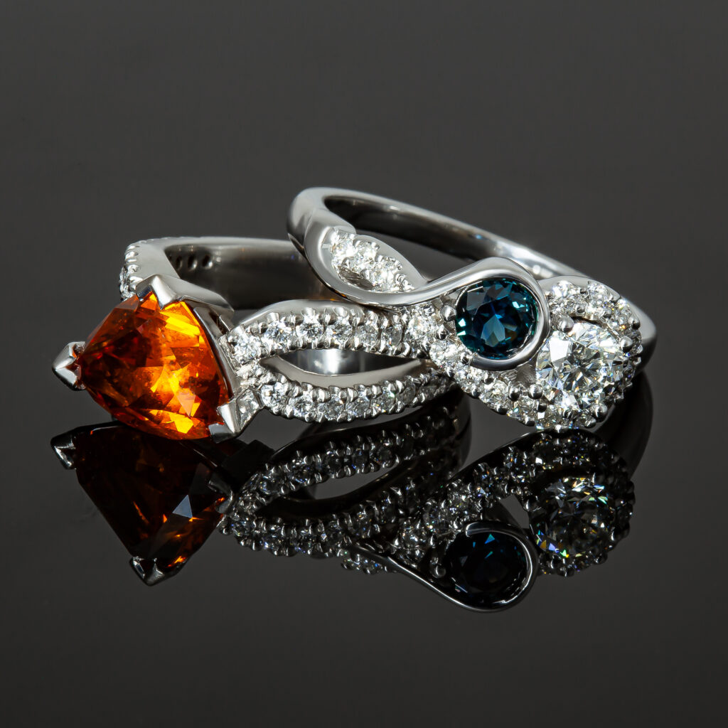 Australian Sapphire Rings Orange and Blue Sapphires in White Gold by World Treasure Designs
