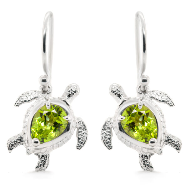 Sea Turtle Green Peridot Earrings in Sterling Silver by World Treasure Designs