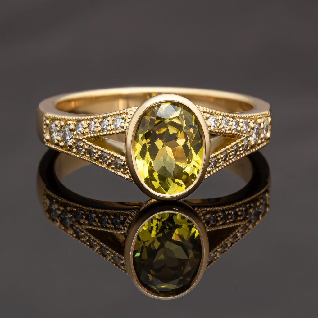 Yellow Sapphire Yellow Gold and Diamonds Dress Ring by World Treasure Designs