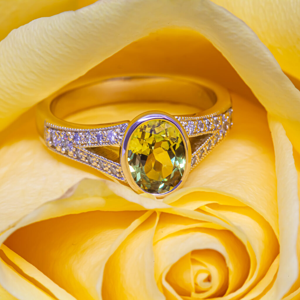 Yellow Sapphire Yellow Gold and Diamonds Dress Ring by World Treasure Designs