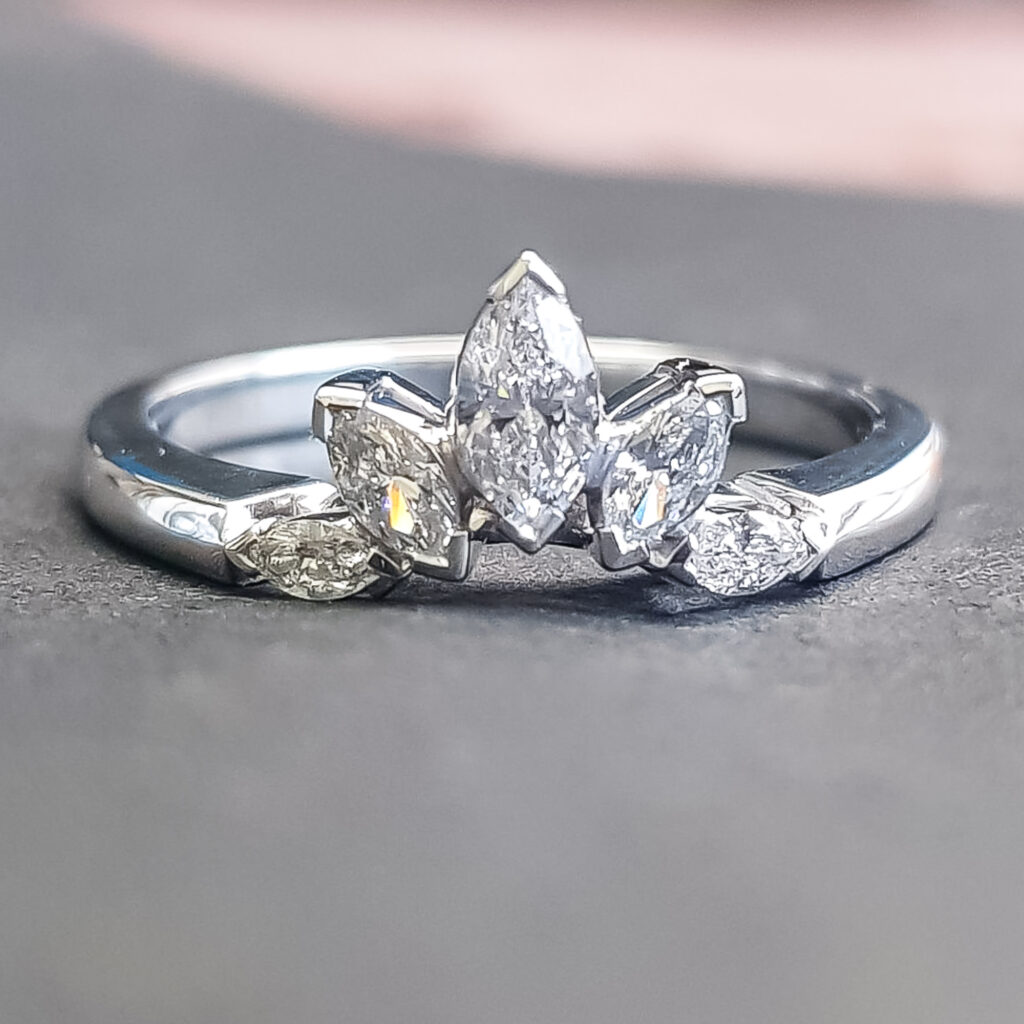 Custom Jewellery Design Marquise Diamond Halo Ring by Australian Jewellers World Treasure Designs