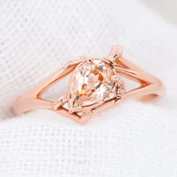 Rose Gold Sea Turtle Ring With Zircon Gemstone by World Treasure Designs