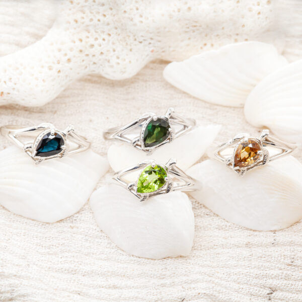 Sea Turtle Ring Assorted Gemstones Sapphire Peridot Zircon by World Treasure Designs
