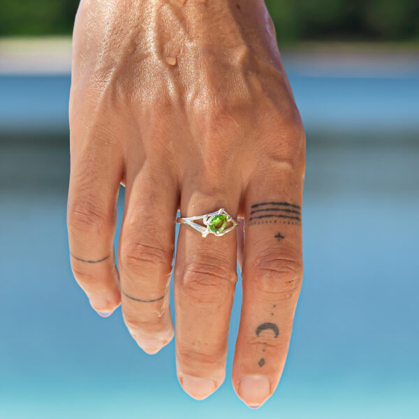 Silver Sea Turtle Ring Peridot Gemstone by World Treasure Designs