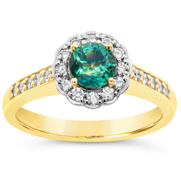 Australian Green-Blue Parti Sapphire Ring in Yellow Gold by World Treasure Designs