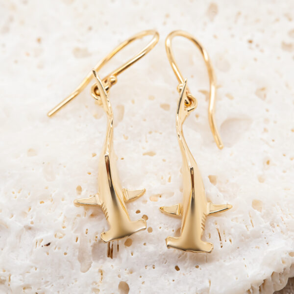 Gold Hammerhead Shark Earrings by World Treasure Designs