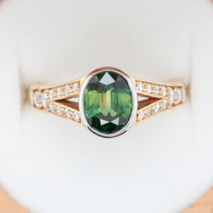 Green Parti Sapphire Ring Australian Sapphire with Yellow Gold and Diamonds by World Treasure Designs