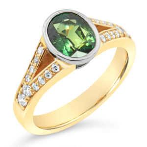 Green Parti Sapphire Ring Australian Sapphire in Yellow Gold by World Treasure Designs