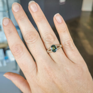 Oval Green Sapphire Ring Australian Made by World Treasure Designs