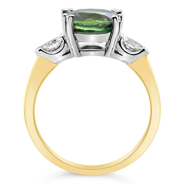 Gold Sapphire Ring Green Parti Sapphire with Diamonds by World Treasure Designs