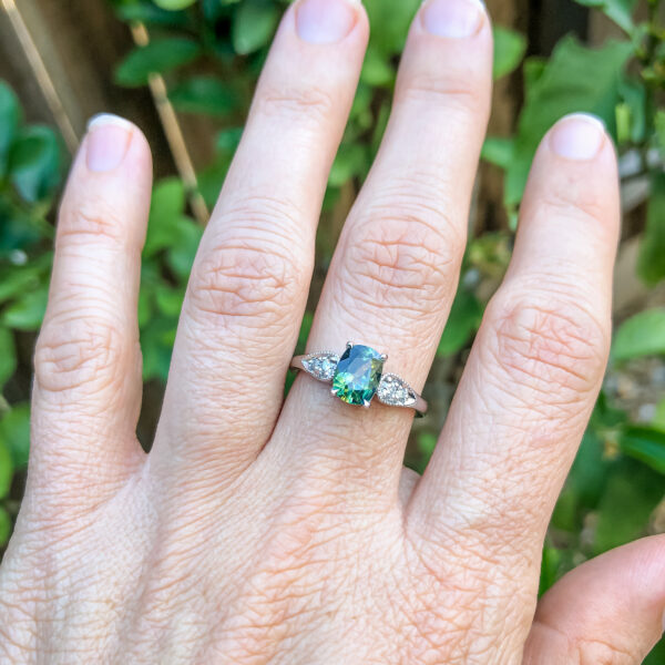 Green-Blue Australian Parti Sapphire Ring in White Gold by World Treasure Designs