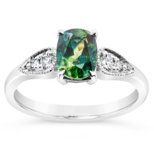 Green-Blue Parti Sapphire Ring Australian Sapphire in White Gold by World Treasure Designs