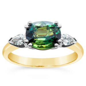 Green-Blue Parti Sapphire Ring Australian Sapphire in Yellow Gold by World Treasure Designs