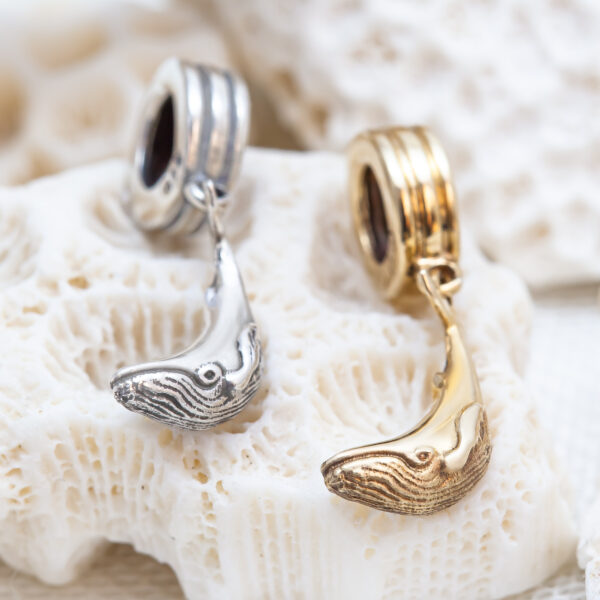 Humpback Whale Charm Silver and Gold Ocean Jewellery by World Treasure Designs