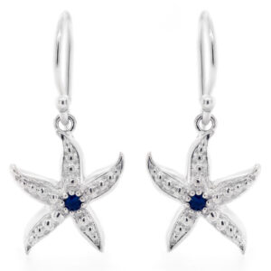 Sea Star Earrings in Silver and Blue Sapphire by World Treasure Designs