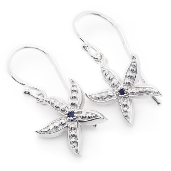 Sea Star Earrings in Sterling Silver with Blue Sapphire by World Treasure Designs