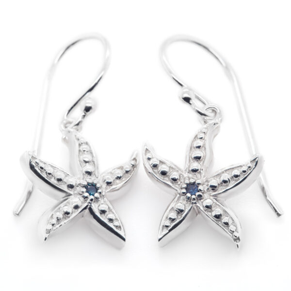 Silver Sea Star Earrings Blue Sapphire by World Treasure Designs