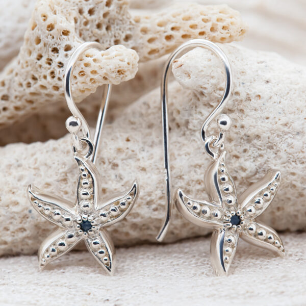 Starfish Earrings in Sterling Silver Blue Sapphire by World Treasure Designs