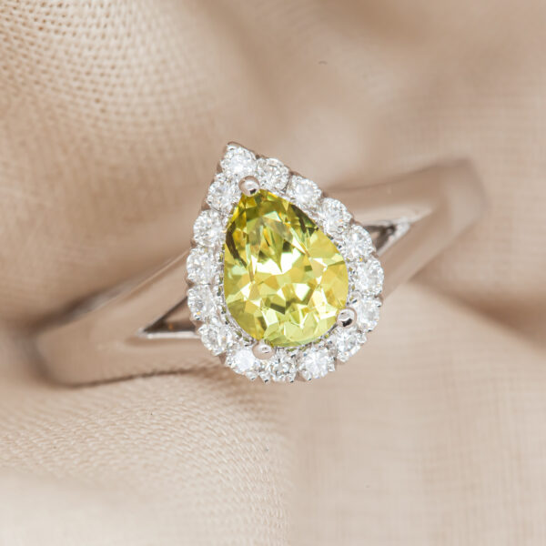 Yellow Australian Sapphire Ring Ethical Jewellery with Diamonds in White Gold by World Treasure Designs