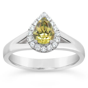 Yellow Australian Sapphire Ring Pear with Diamond Halo in White Gold by World Treasure Designs