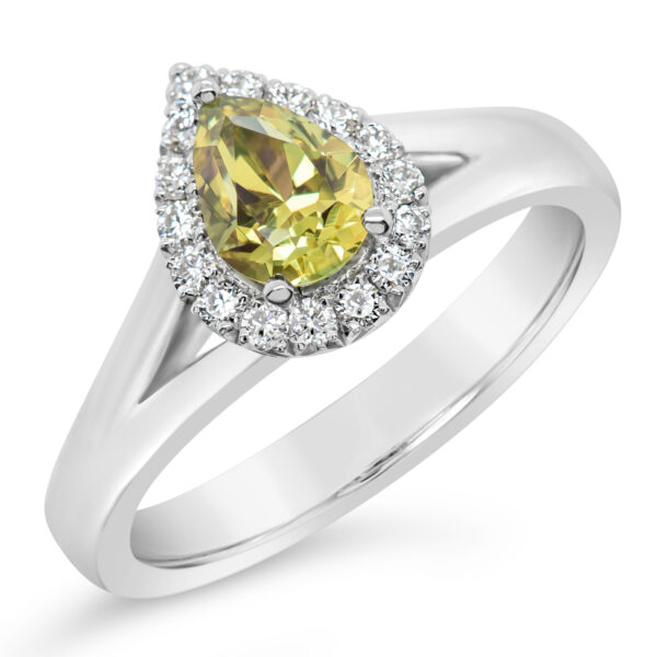Yellow Pear Sapphire Ring Australian Sapphire and Diamonds in White Gold by World Treasure Designs